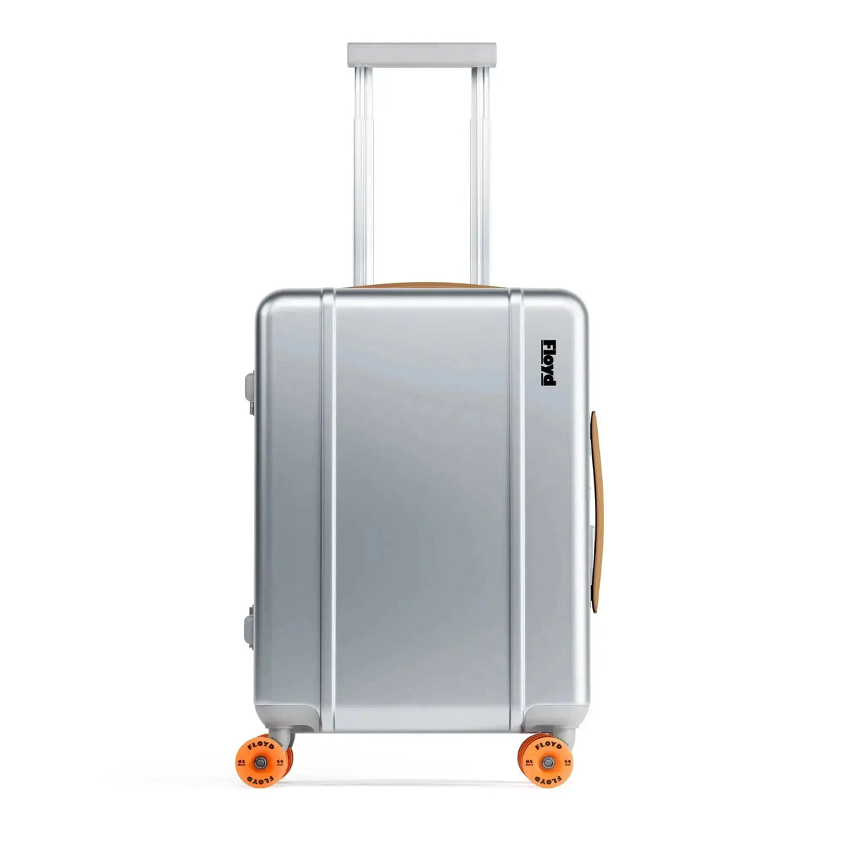 Front view of the Floyd Cabin Aluminum suitcase in Silverglider