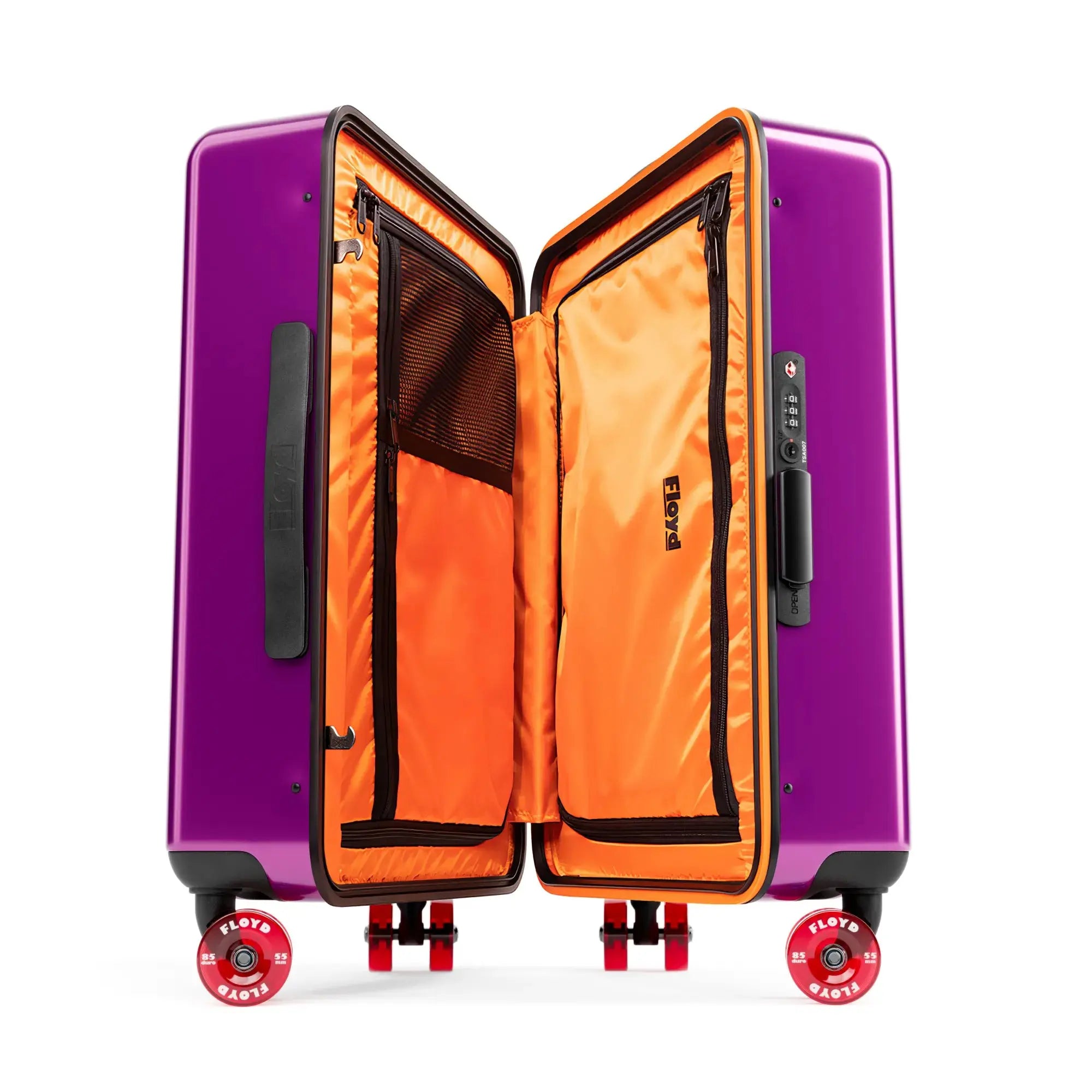 Open interior of the Floyd Cabin suitcase in Magic Purple