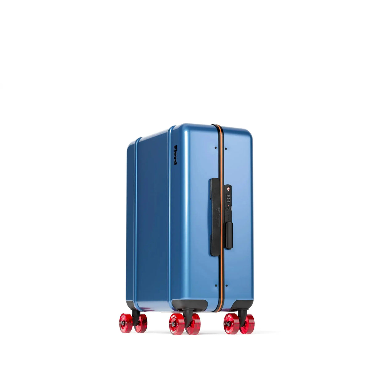 Three-quarter view of the Floyd Cabin suitcase in Pacific Blue