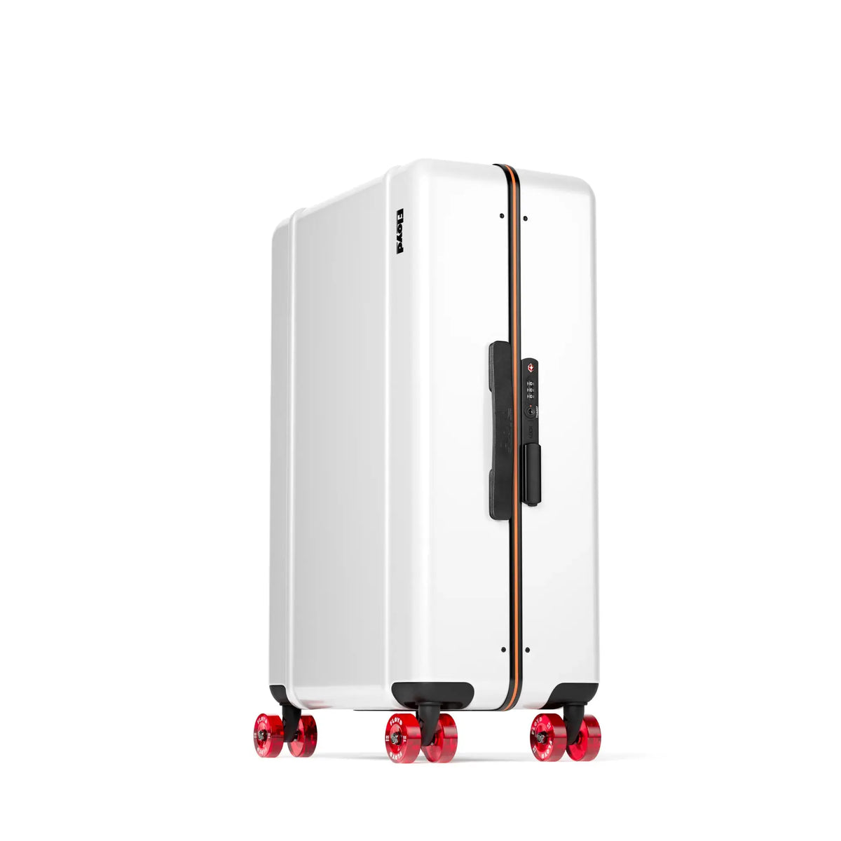 Three-quarter view of the Floyd Check-In suitcase in Bounty White