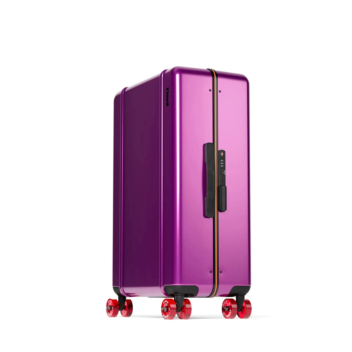 Three-quarter view of the Floyd Check-In suitcase in Magic Purple