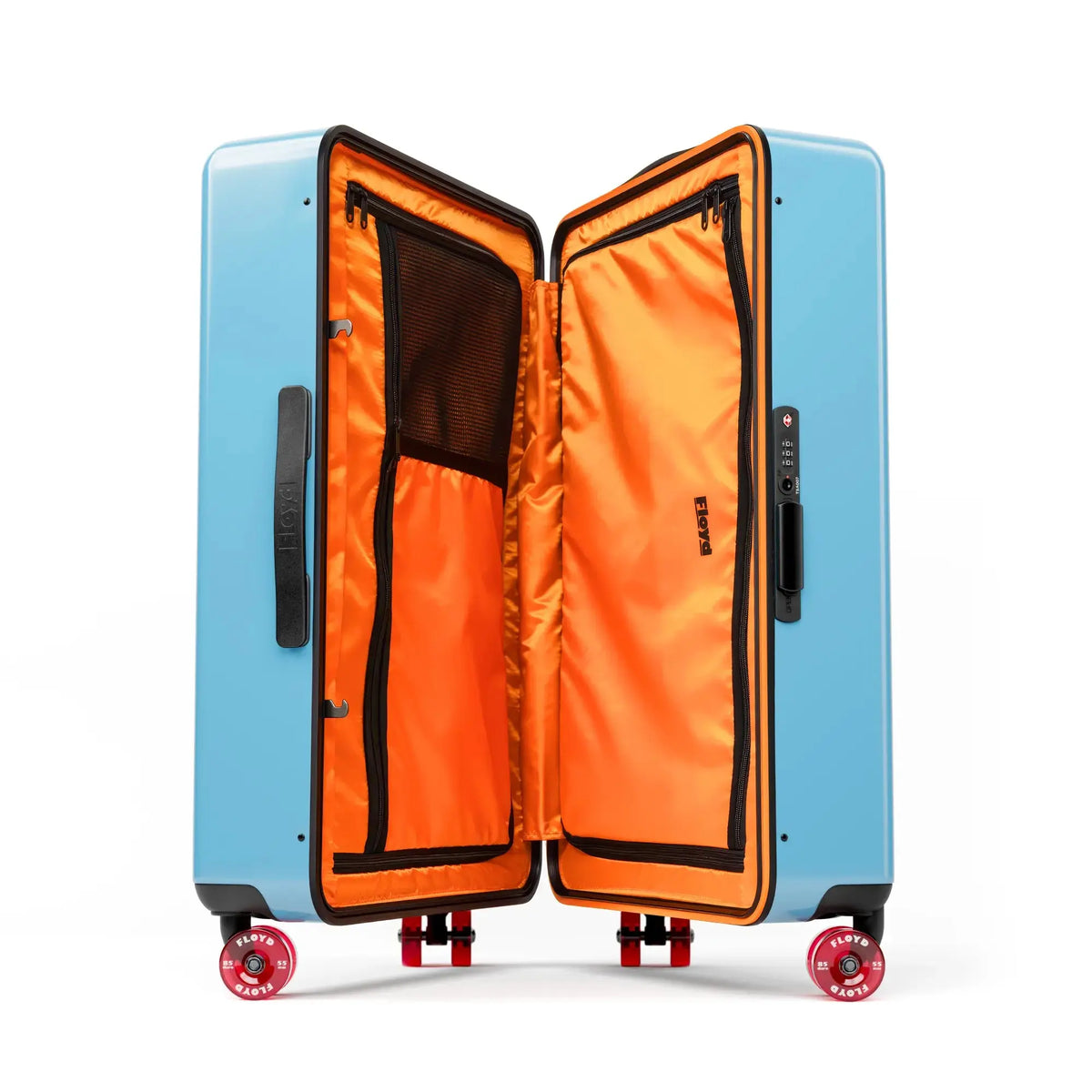 Open interior of the Floyd Check-In suitcase in Miami Blue