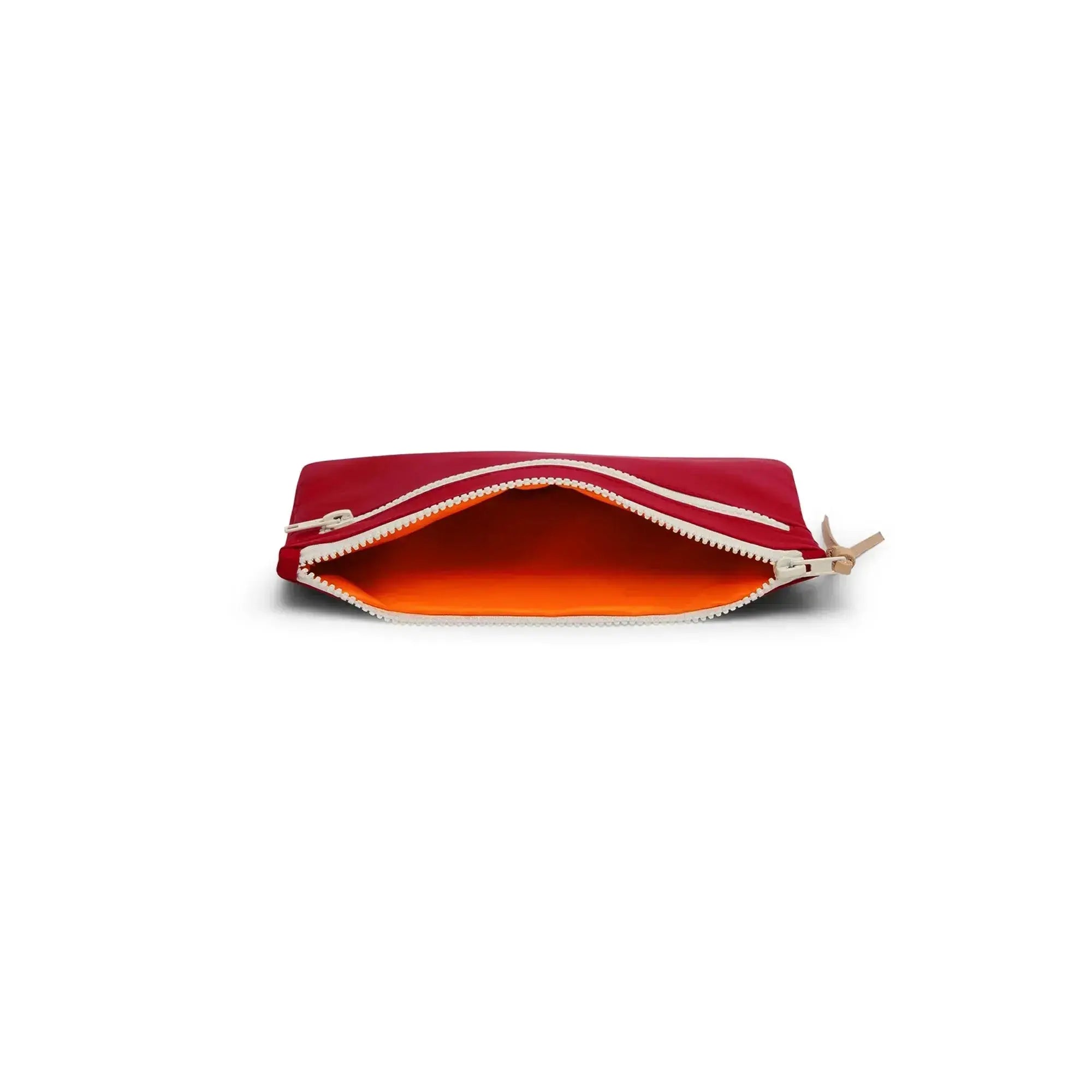 Open zipper and interior – Floyd Travel Pouch in Bahia Red