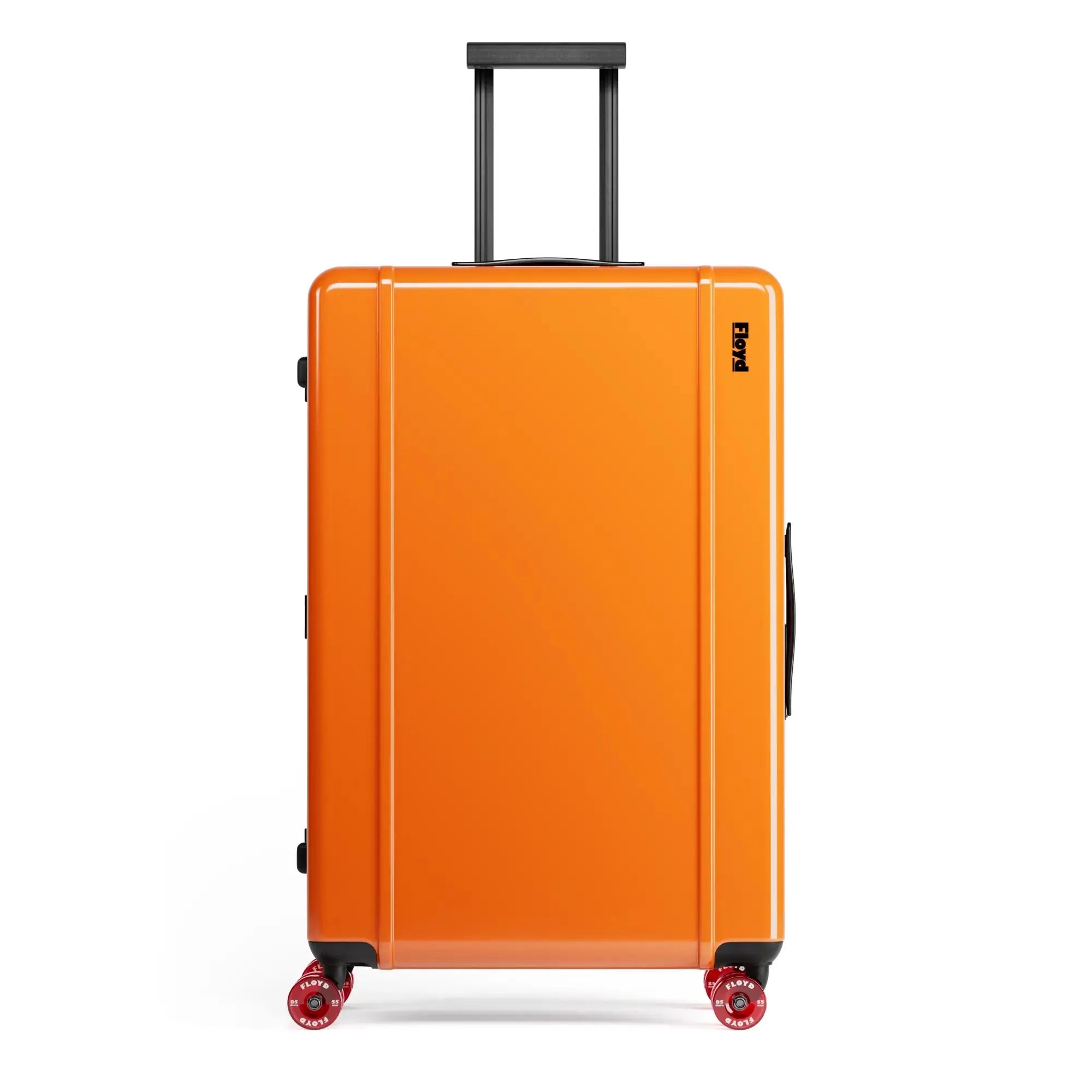 Front view of the Floyd Trunk suitcase in Hot Orange