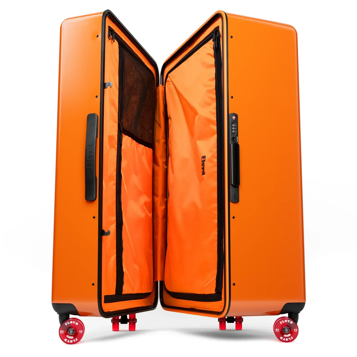 Open interior of the Floyd Bold suitcase in Hot Orange