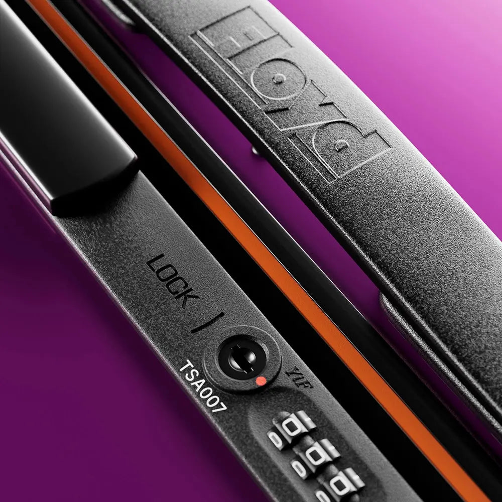 TSA combination lock detail on the Floyd Bold suitcase in Magic Purple