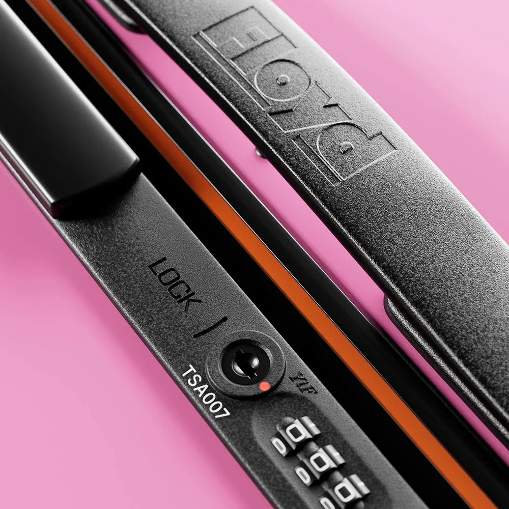 TSA combination lock detail on the Floyd Bold suitcase in Sugar Pink