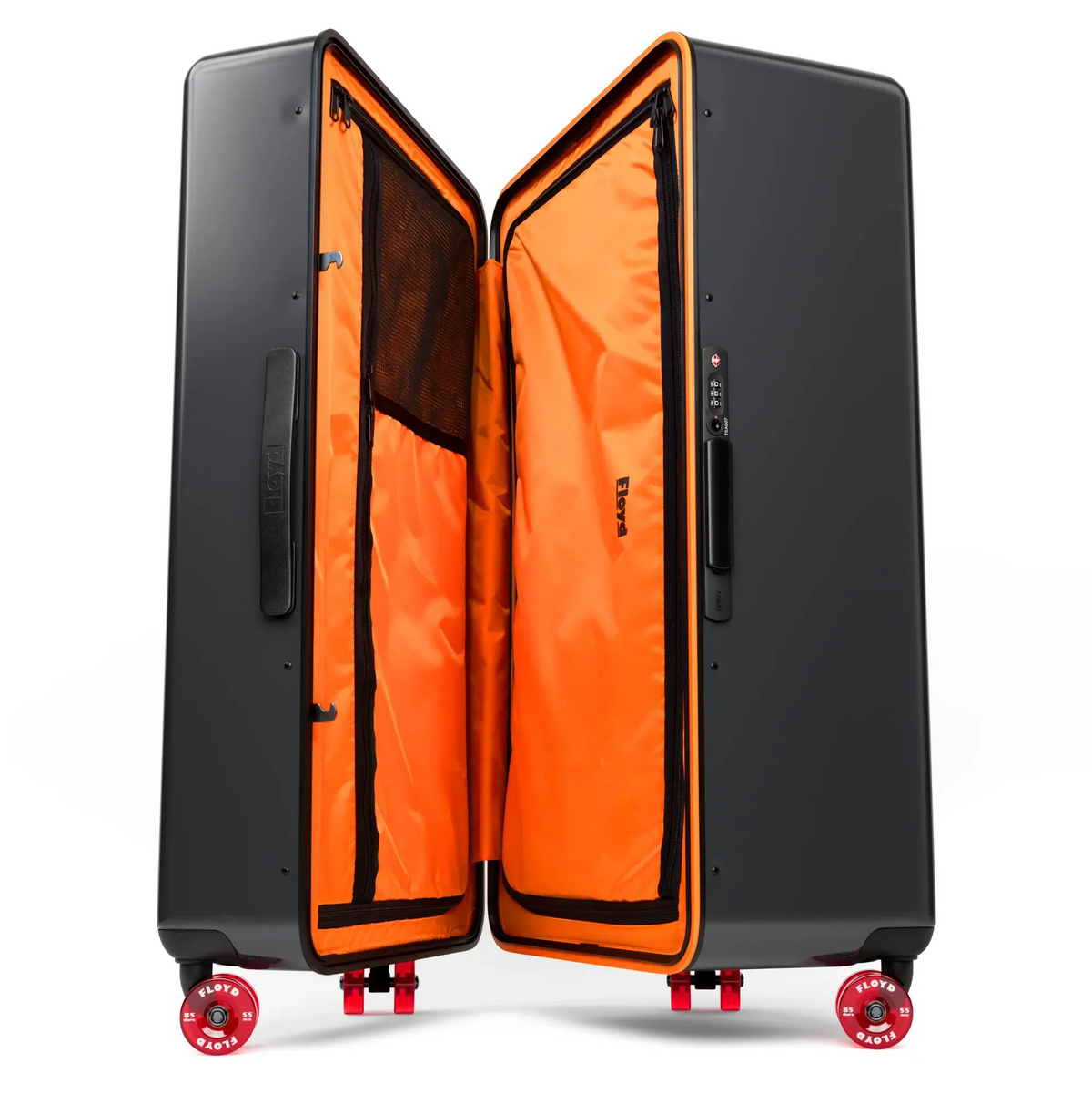 Open interior of the Floyd Bold suitcase in Tarmac Grey