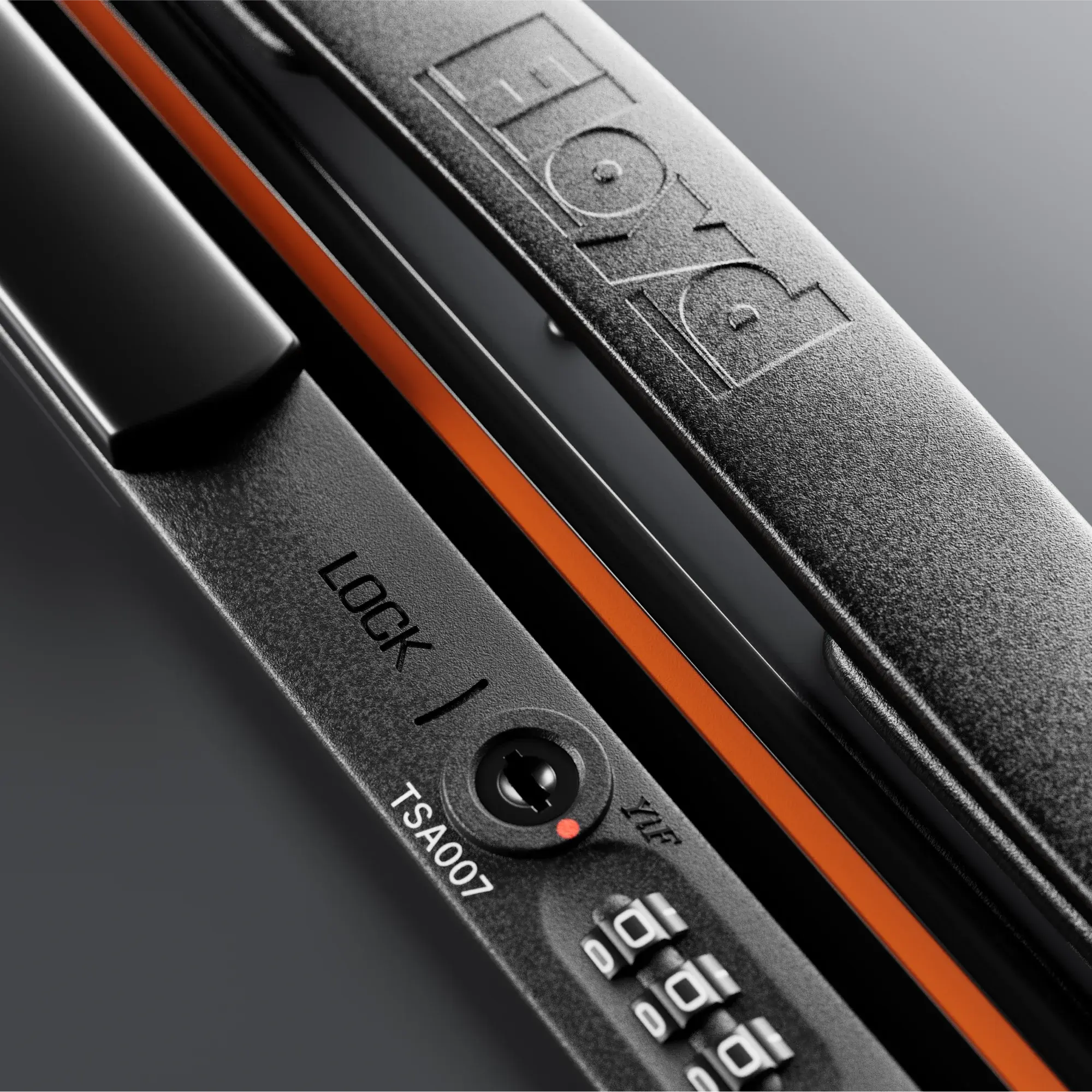 TSA combination lock detail on the Floyd Bold suitcase in Tarmac Grey