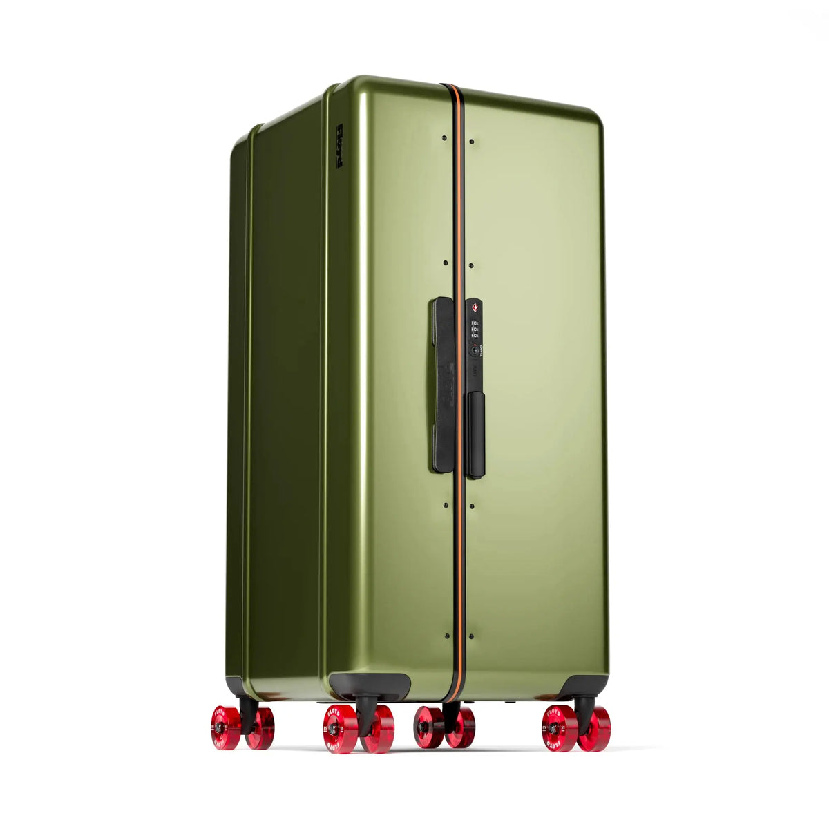 Three-quarter view of the Floyd Bold suitcase in Vegas Green