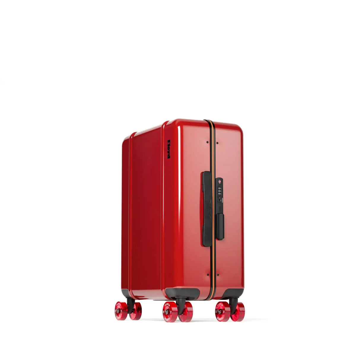 Three-quarter view of the Floyd Cabin suitcase in Bahia Red