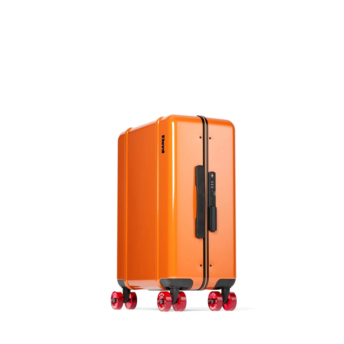 Three-quarter view of the Floyd Cabin suitcase in Hot Orange