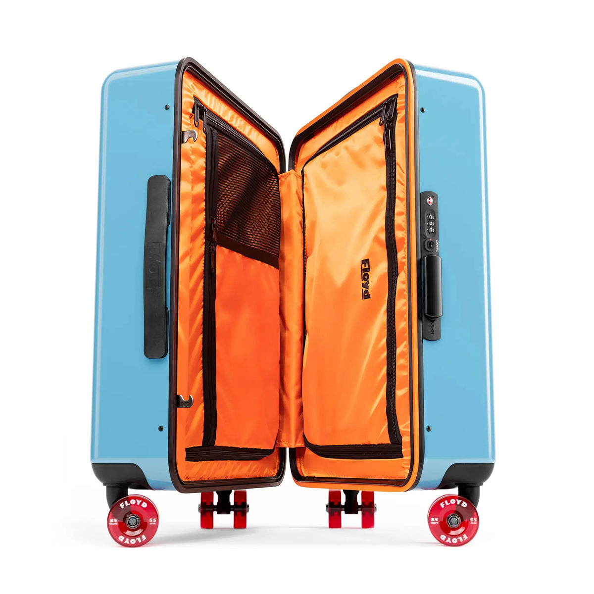 Open interior of the Floyd Cabin suitcase in Miami Blue