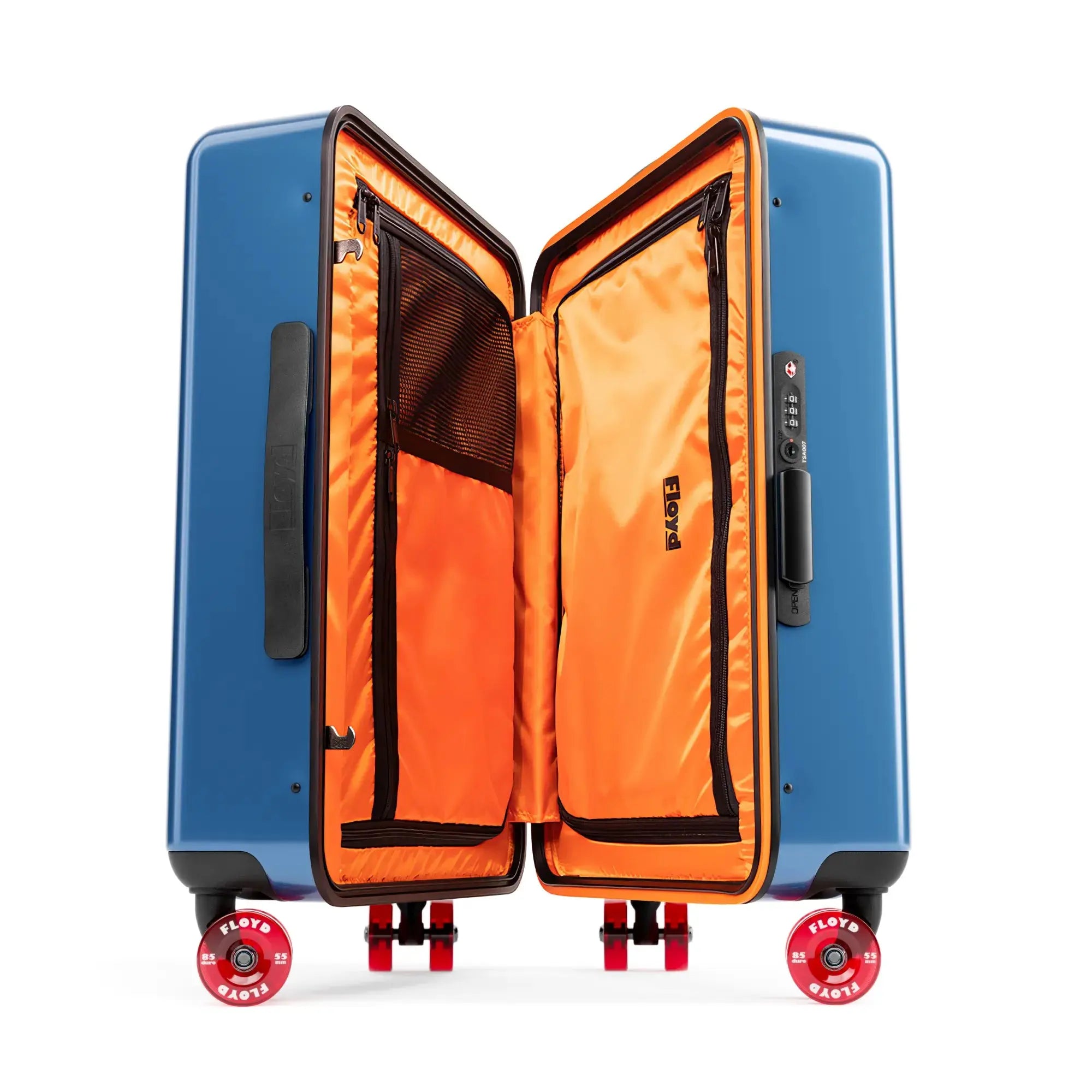 Open interior of the Floyd Cabin suitcase in Pacific Blue