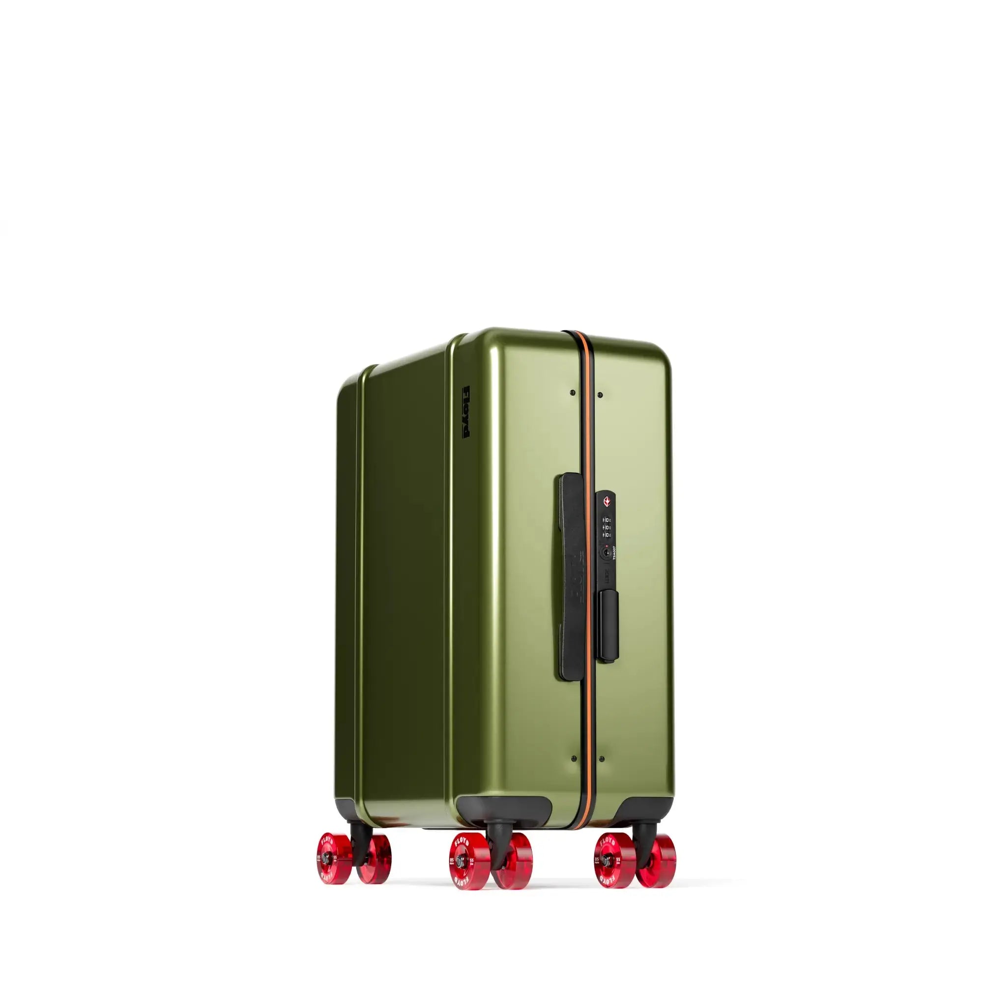 Three-quarter view of the Floyd Cabin suitcase in Vegas Green