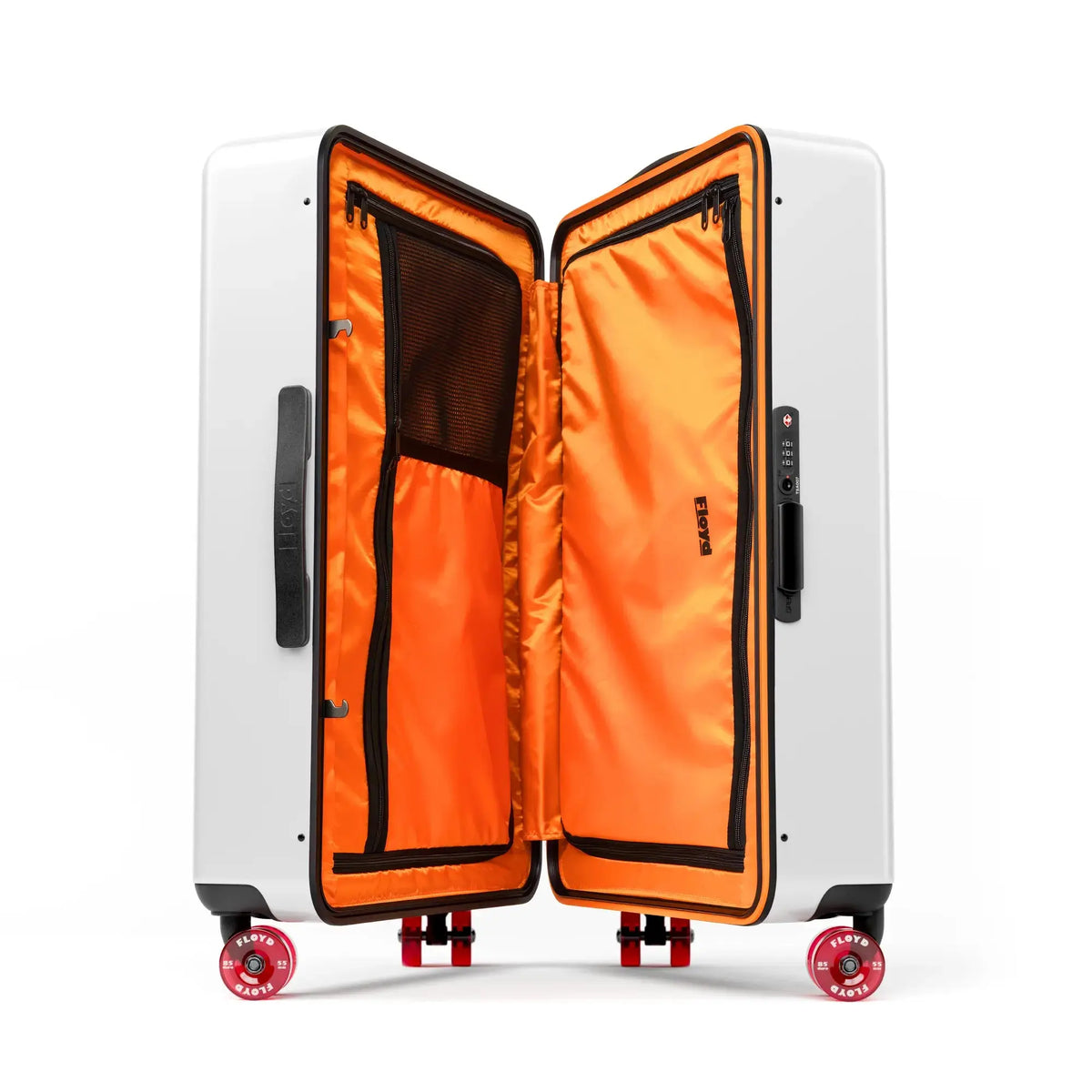 Open interior of the Floyd Check-In suitcase in Bounty White