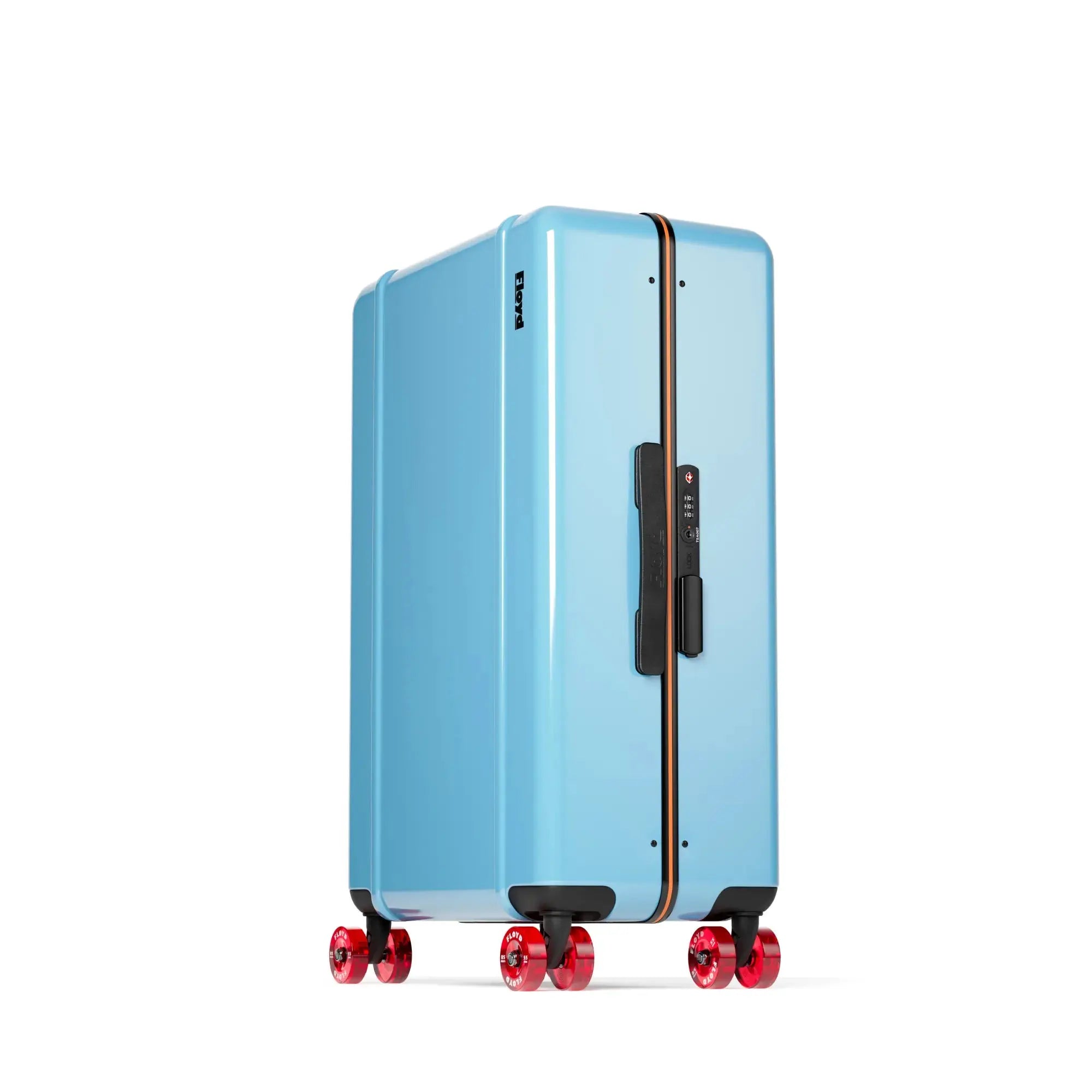Three-quarter view of the Floyd Check-In suitcase in Miami Blue