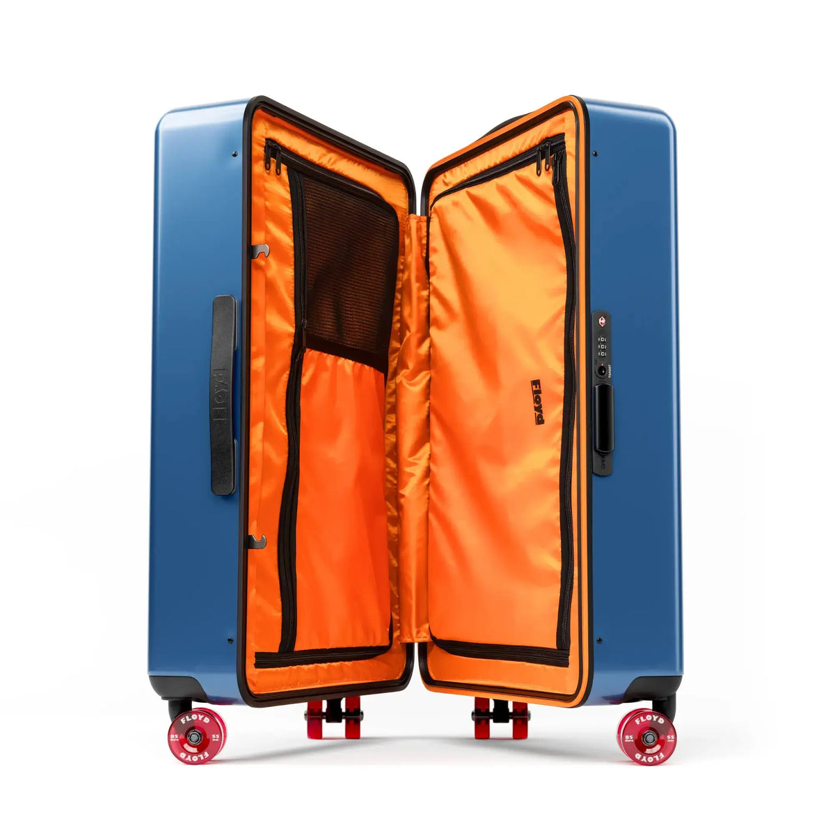 Open interior of the Floyd Check-In suitcase in Pacific Blue