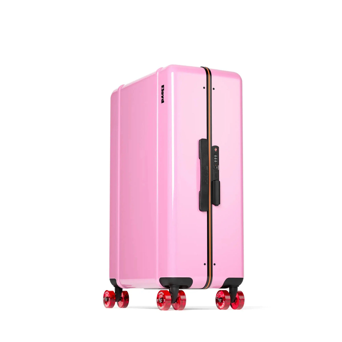 Three-quarter view of the Floyd Check-In suitcase in Sugar Pink
