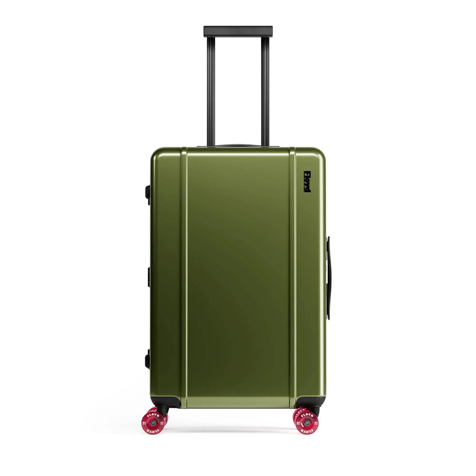 Front view of the Floyd Check-In suitcase in Vegas Green