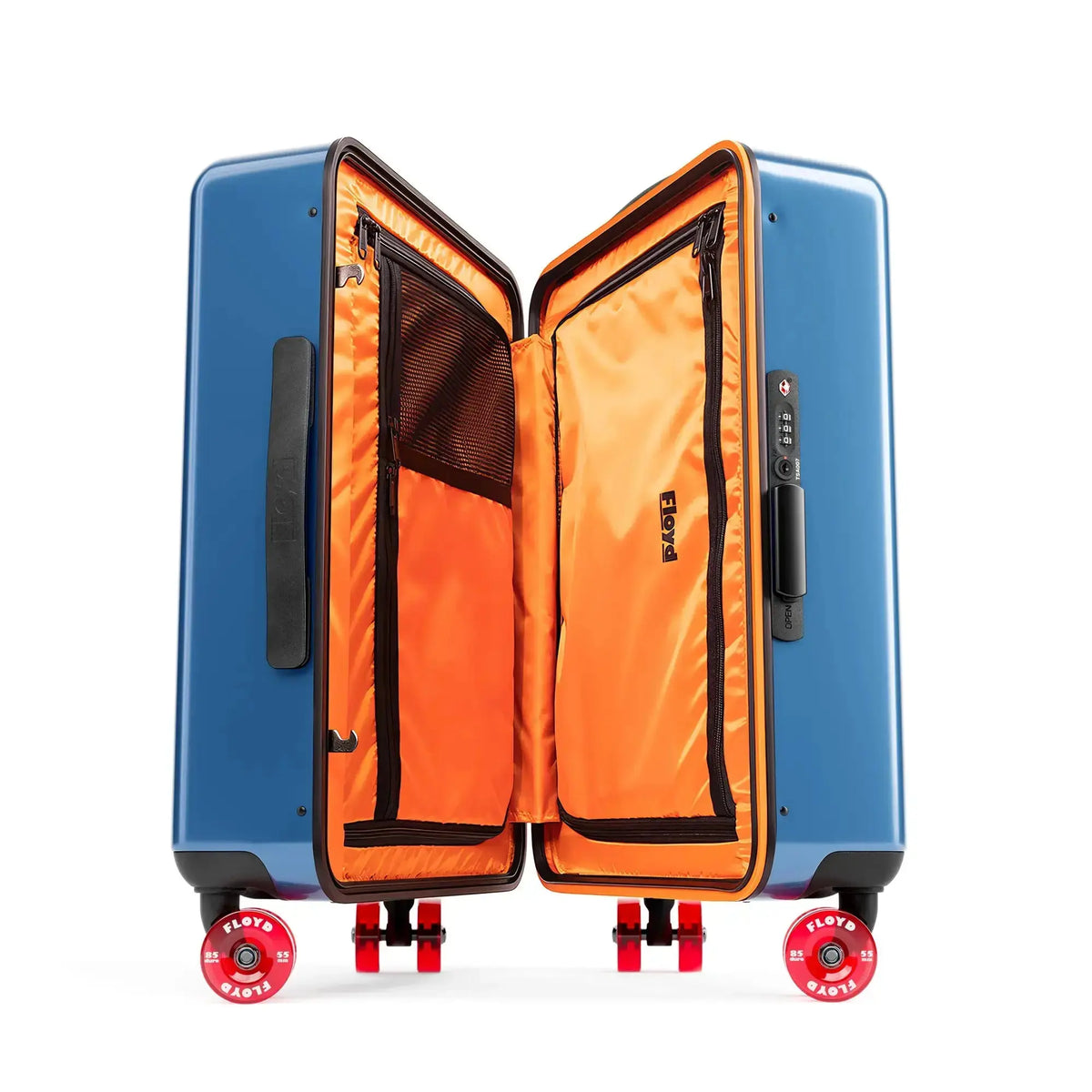 Intérieur ouvert de la valise Floyd Compact en Pacific Blue