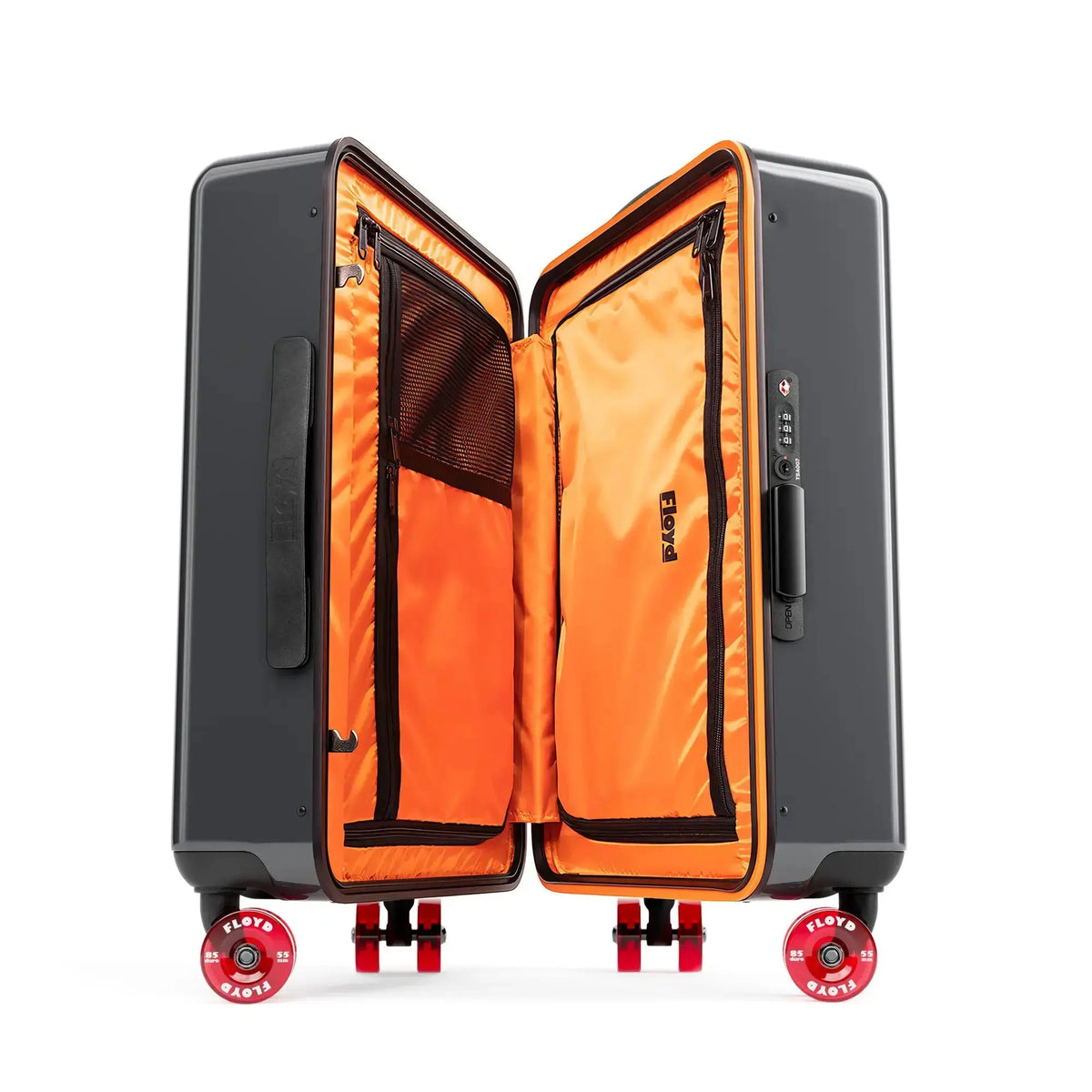 Intérieur ouvert de la valise Floyd Compact en Tarmac Grey