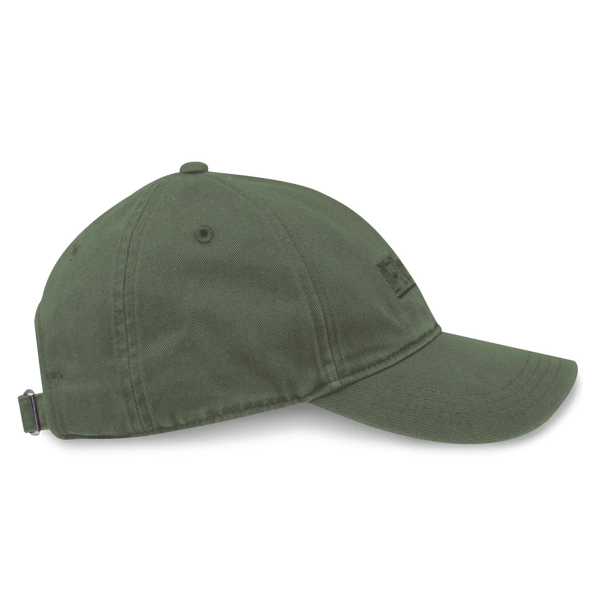 Side view of the Floyd Cotton Cap in Gator Green showing the curved brim and six-panel construction.
