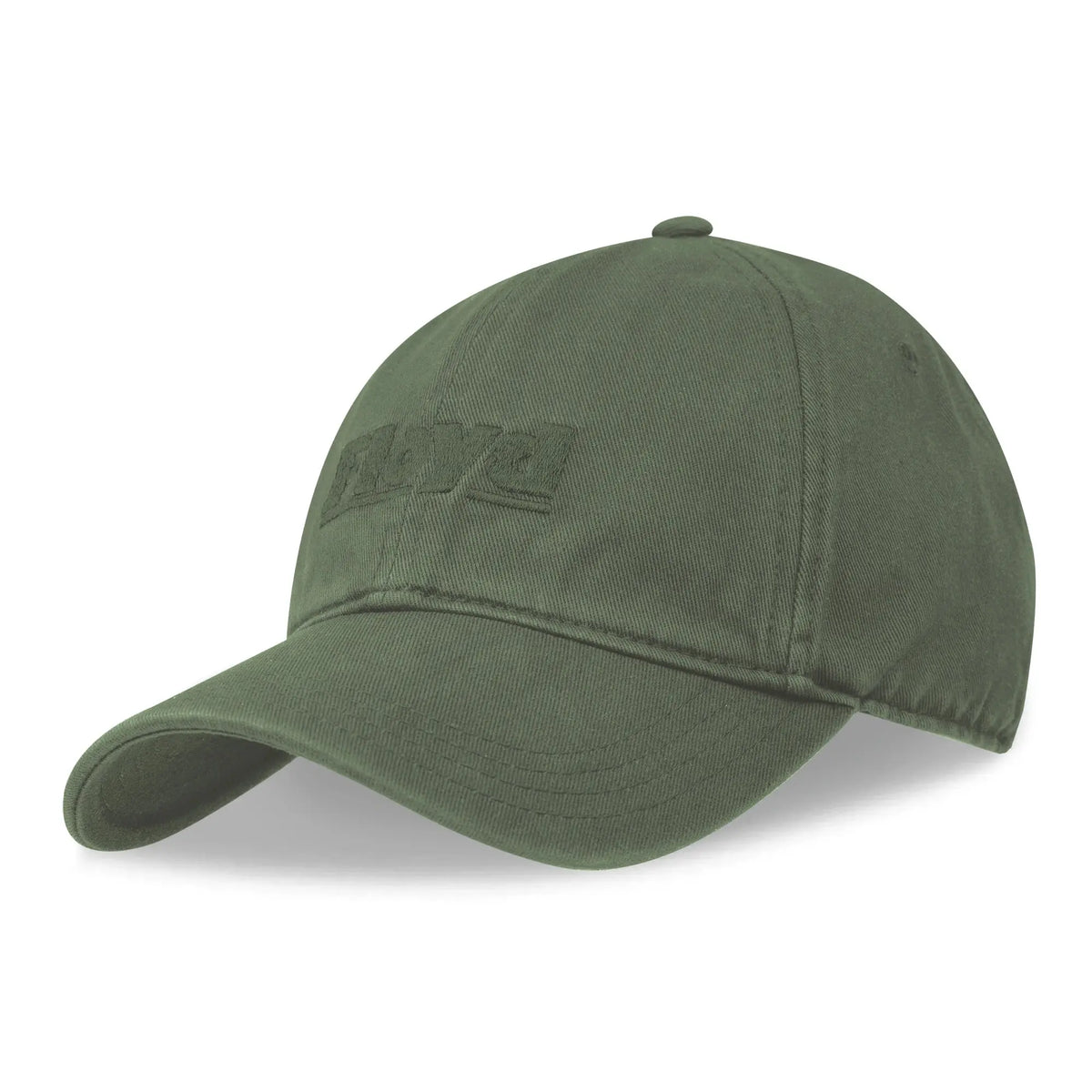 Three-quarter view of the Floyd Cotton Cap in Gator Green showing the brim and embroidered Floyd logo.