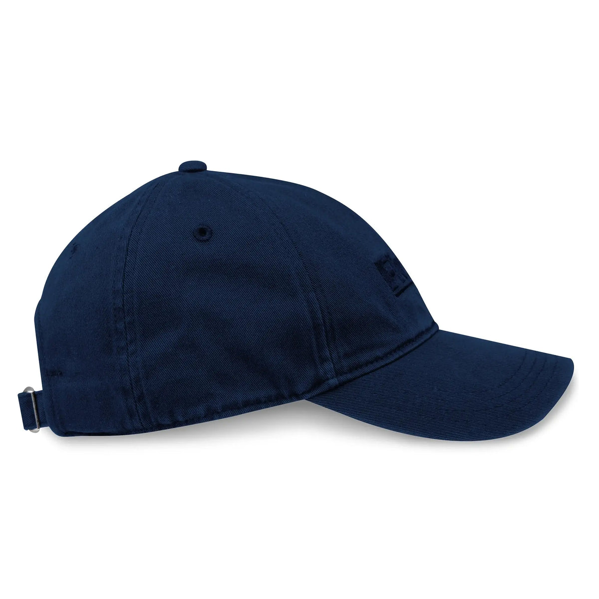 Side view of the Floyd Cotton Cap in Shark Blue showing the curved brim and six-panel construction.