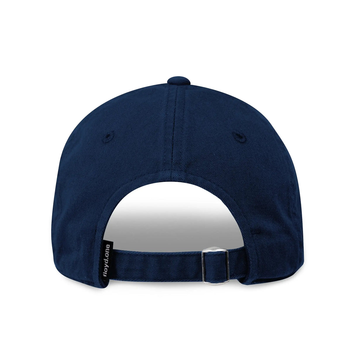 Back view of the Floyd Cotton Cap in Shark Blue showing the adjustable strap and metal buckle.