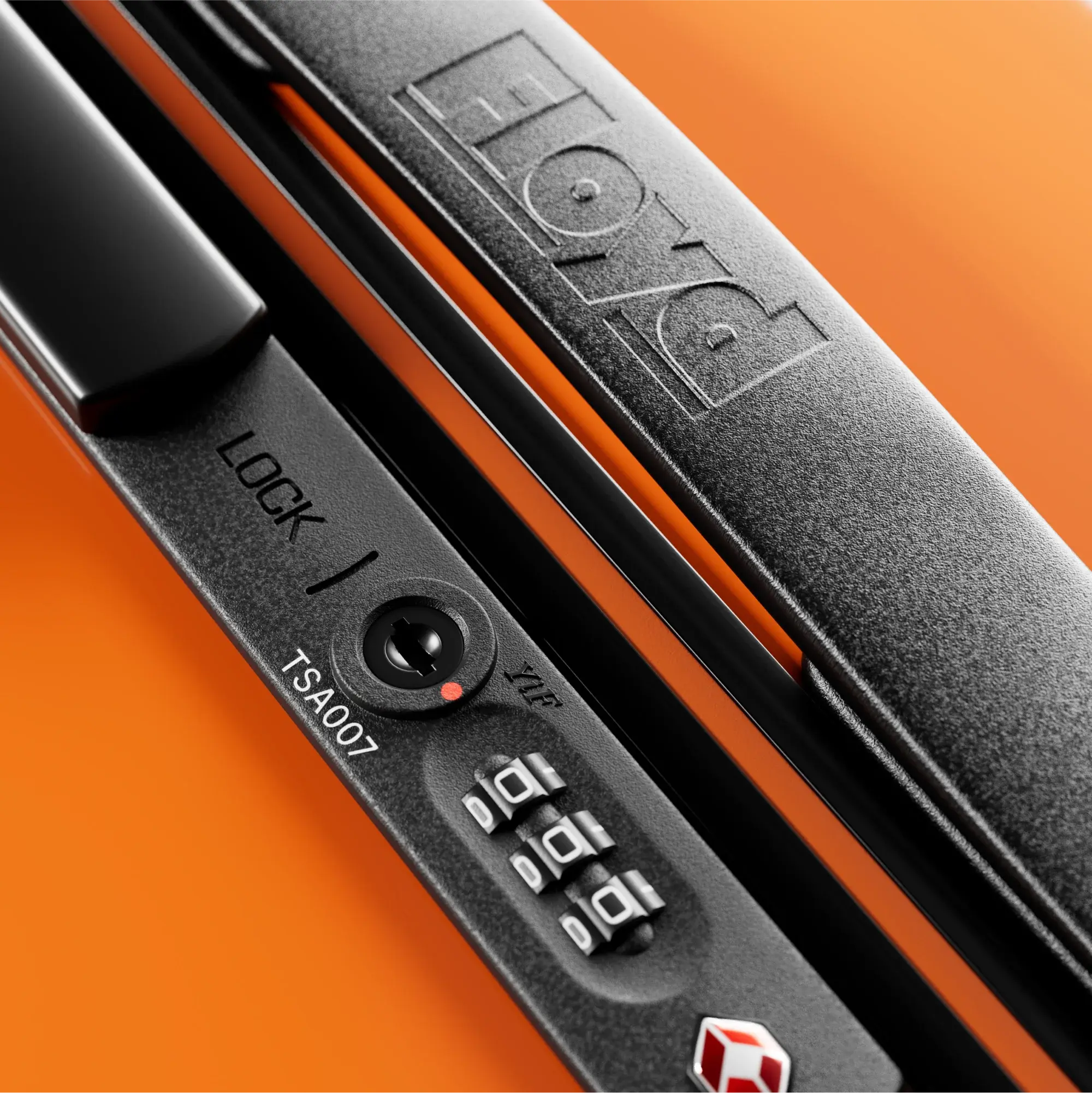 Detail des TSA-Zahlenschlosses am Floyd Junior Koffer in Hot Orange