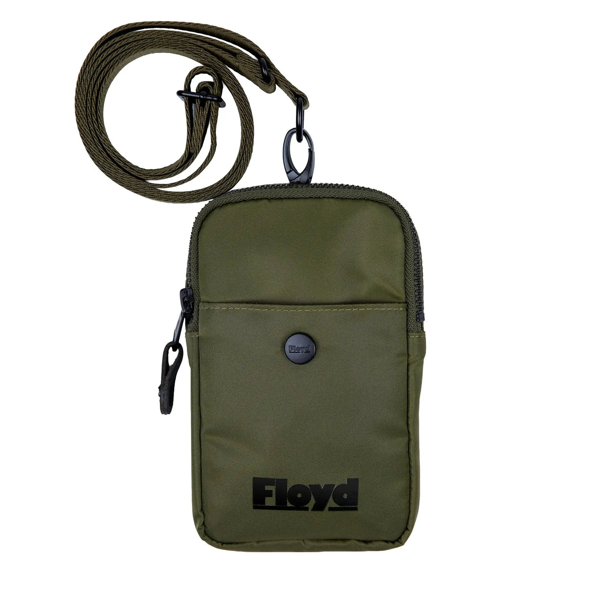 Front view – Floyd Phone Pouch in Gator Green with adjustable shoulder strap