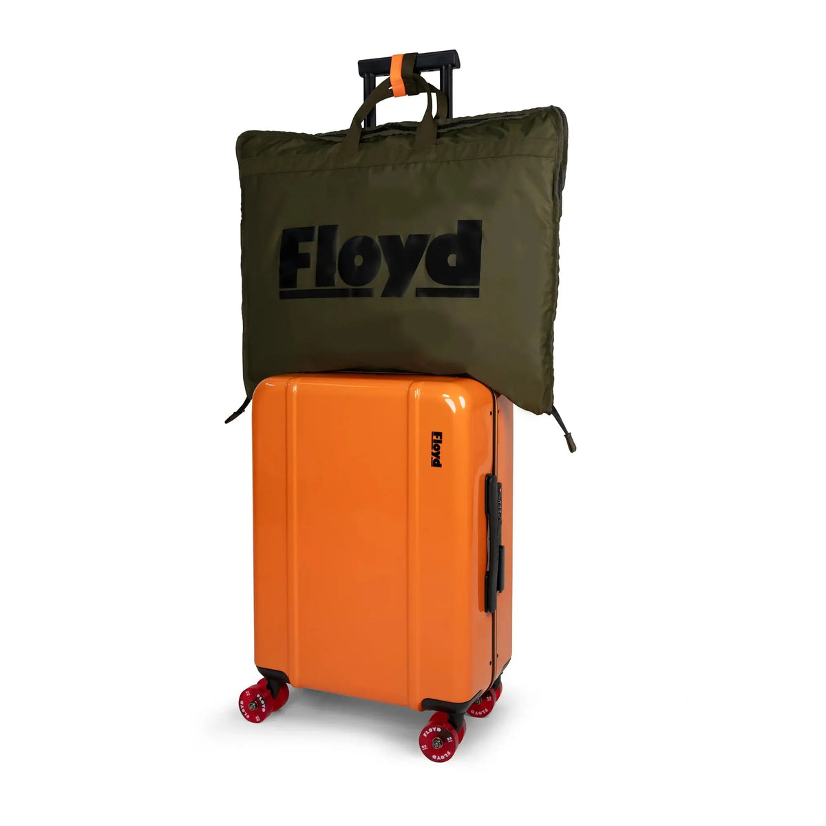Suit Bag attached to a Floyd suitcase – Floyd Suit Bag in Gator Green