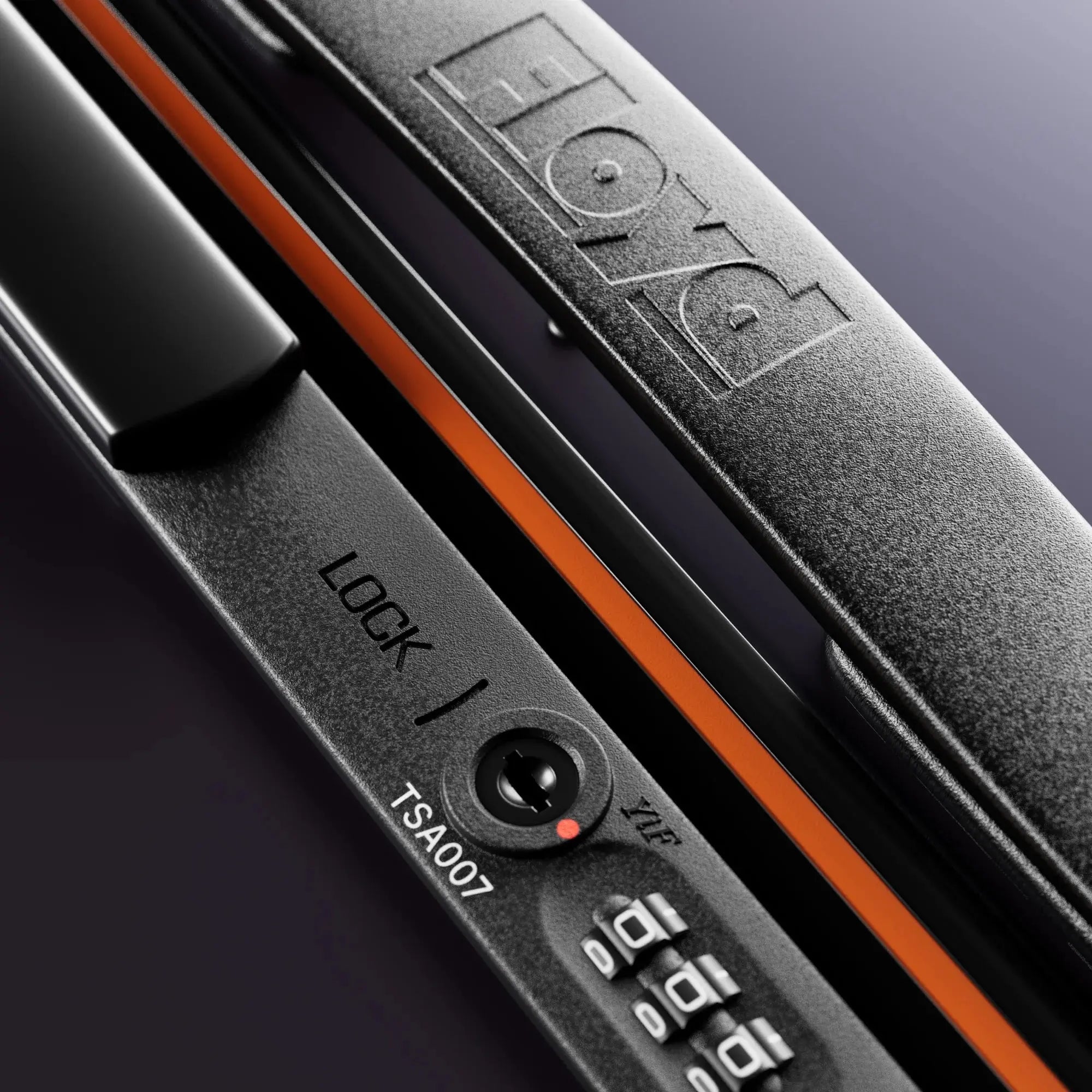 TSA combination lock detail on the Floyd Trunk suitcase in Galaxy Night