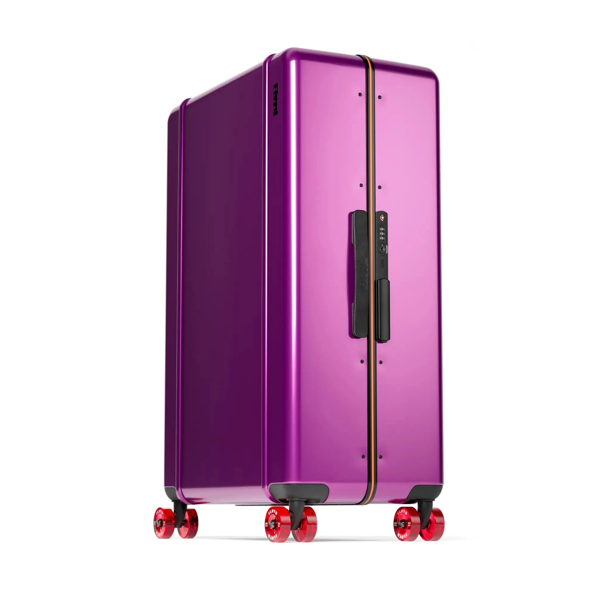 Three-quarter view of the Floyd Trunk suitcase in Magic Purple