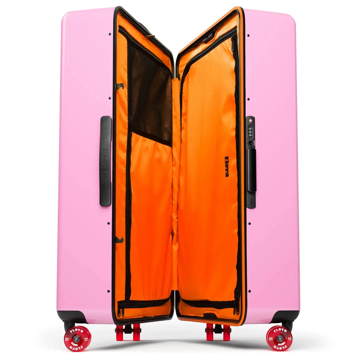 Open interior of the Floyd Trunk suitcase in Sugar Pink